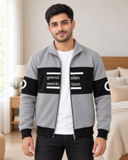 Grey & Black Colourblock Fleece Zip-Up Jacket - pose 1