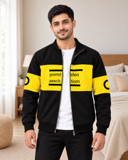 Black & Yellow Colourblock Fleece Zip-Up Jacket - pose 1