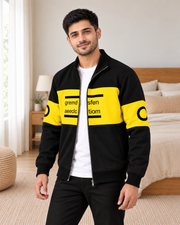 Black & Yellow Colourblock Fleece Zip-Up Jacket - pose 2