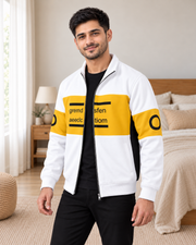 White & Mustard Yellow Colourblock Fleece Zip-Up Jacket - pose 2