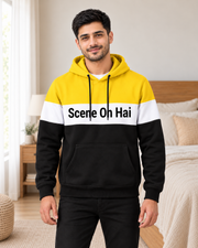 Yellow White Black Scene On Hai Fleece Hoodie - pose 1