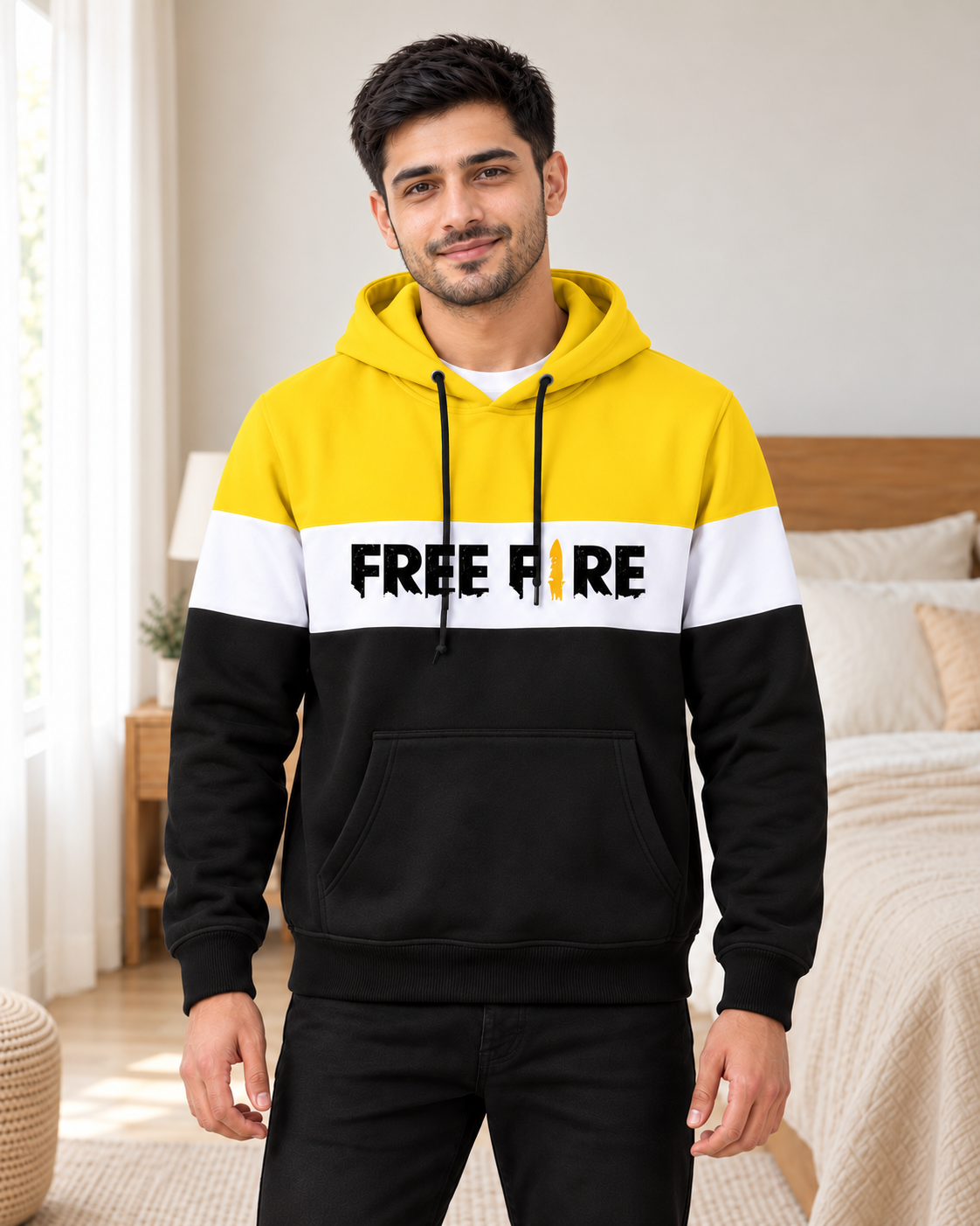 Yellow White Black Free Fire Fleece Hoodie - pose 1