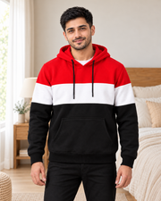 Red White Black Plain Fleece Hoodie - pose 1