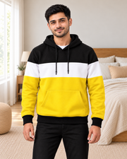 Black White Yellow Plain Fleece Hoodie - pose 1