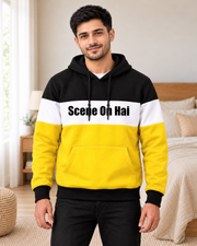 Black White Yellow Scene On Hai Fleece Hoodie - pose 1