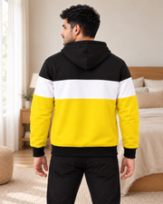 Black White Yellow Scene On Hai Fleece Hoodie - pose 2