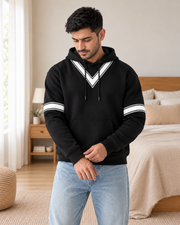 Black White V-Stripe Fleece Hoodie - pose 1