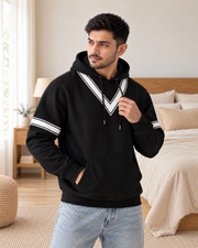 Black White V-Stripe Fleece Hoodie - pose 2