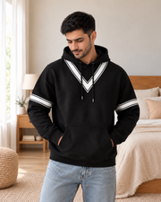 Black White V-Stripe Fleece Hoodie - pose 3