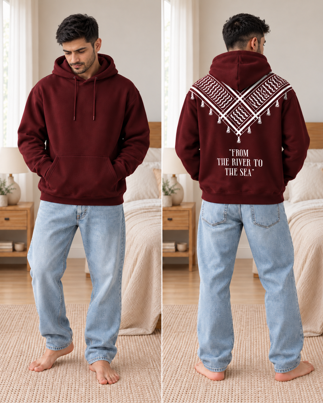 Maroon Keffiyeh Print Fleece Hoodie - pose 1