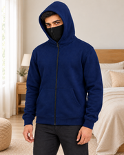 Navy Cyber Mask Back Print Fleece Hoodie - pose 2