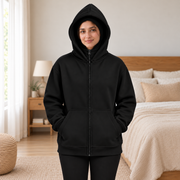 Women's Black High-Zip Fleece Balaclava Hoodie - pose 2