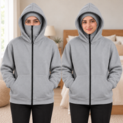 Women's Grey High-Zip Fleece Balaclava Hoodie - pose 3