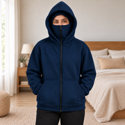 Women's Navy High-Zip Fleece Balaclava Hoodie - pose 1