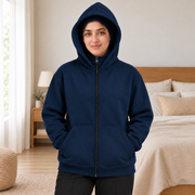 Women's Navy High-Zip Fleece Balaclava Hoodie - pose 2