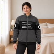 Women's Charcoal & Black Colourblock Fleece Zip-Up Jacket - pose 1