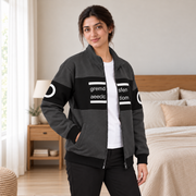 Women's Charcoal & Black Colourblock Fleece Zip-Up Jacket - pose 2