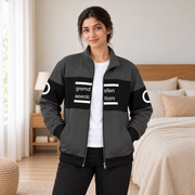 Women's Charcoal & Black Colourblock Fleece Zip-Up Jacket - pose 4