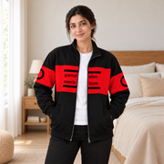 Women's Black & Red Colourblock Fleece Zip-Up Jacket - pose 4