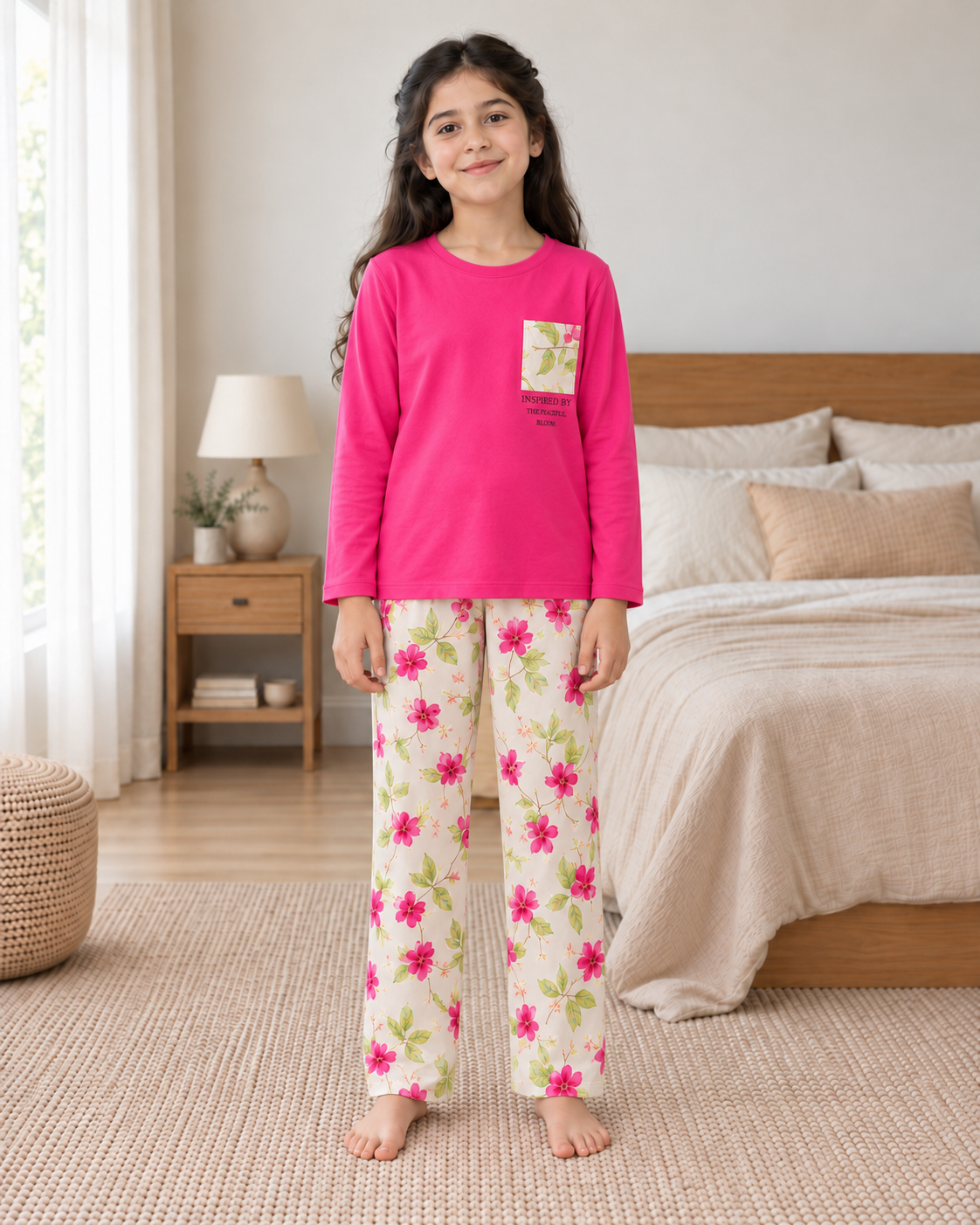 Atishi Leaf Full Sleeve Night Suit for Girls - front view