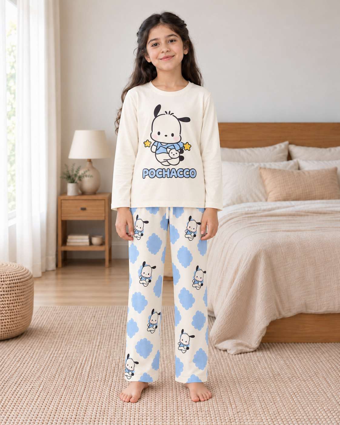 Puppy Print Full Sleeve Night Suit for Girls - front view