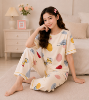 Light Beige Giraffe Girls Night Suit - lifestyle view