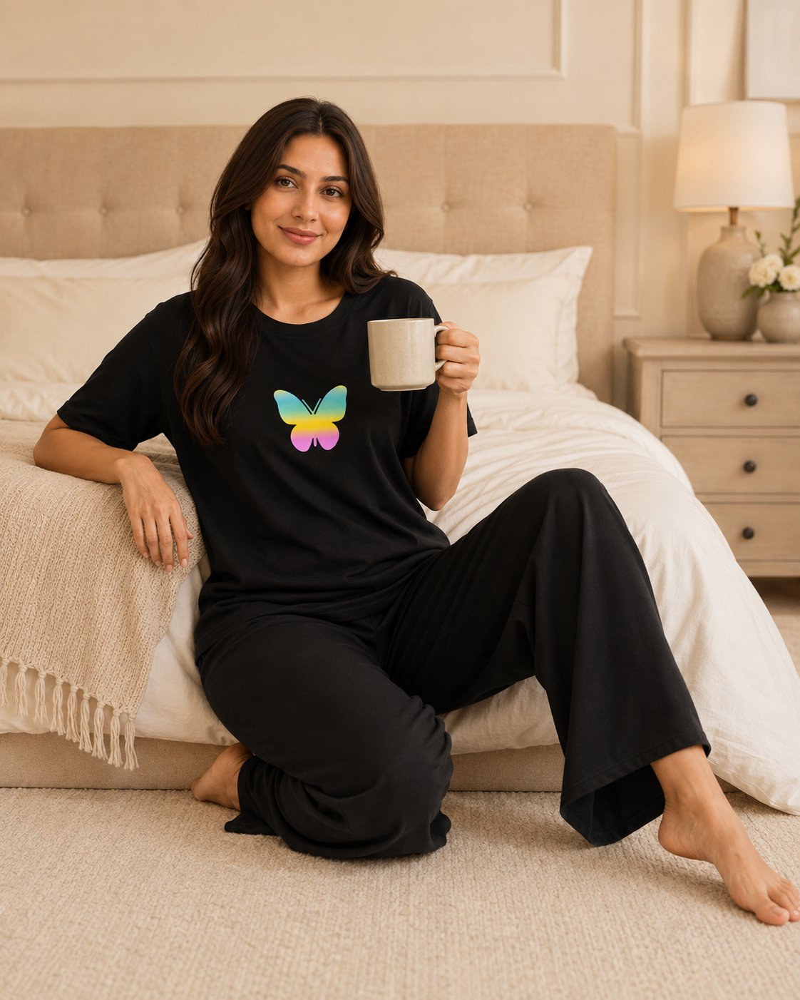 New butterfly black women nightwear lifestyle pose