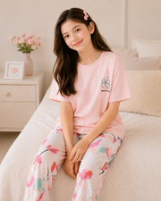 Pink Birds Girls Night Suit