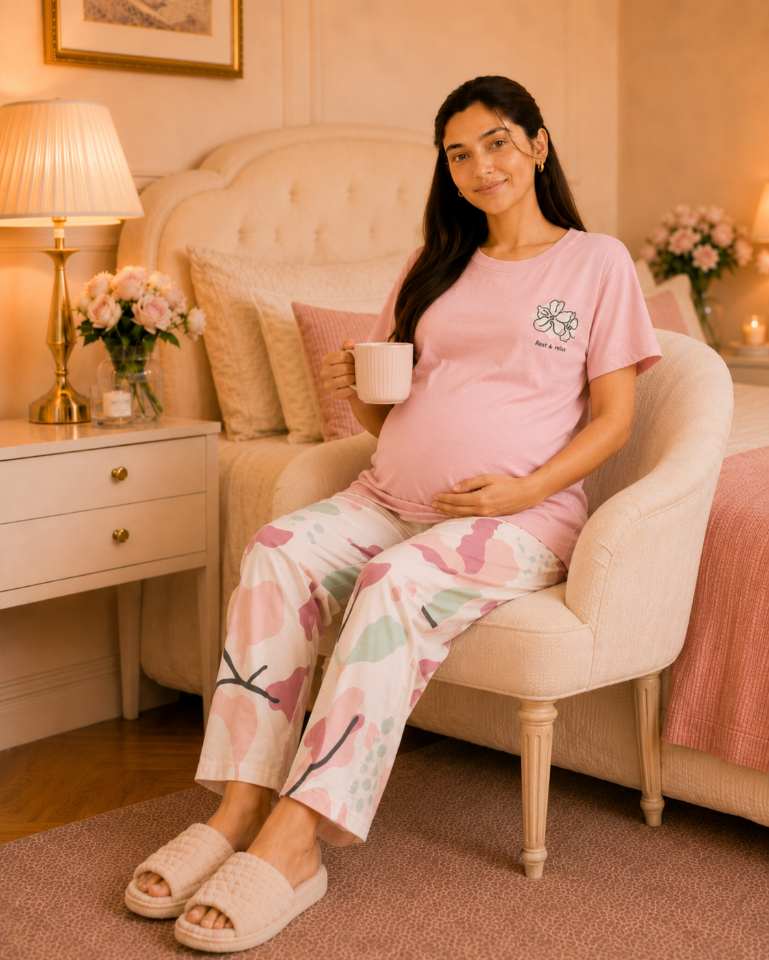 Pink Bird Maternity Cotton Night Suit – view 3