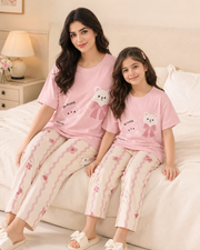 Pink Panda Mom & Daughter Night Suit