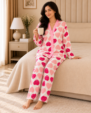 Pink Heart Premium button-down Night Suit