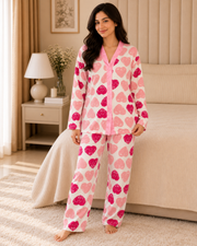 Pink Heart Premium button-down Night Suit