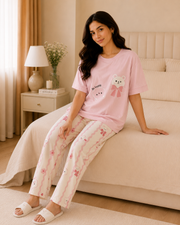 Pink Bear Bow Night Suit