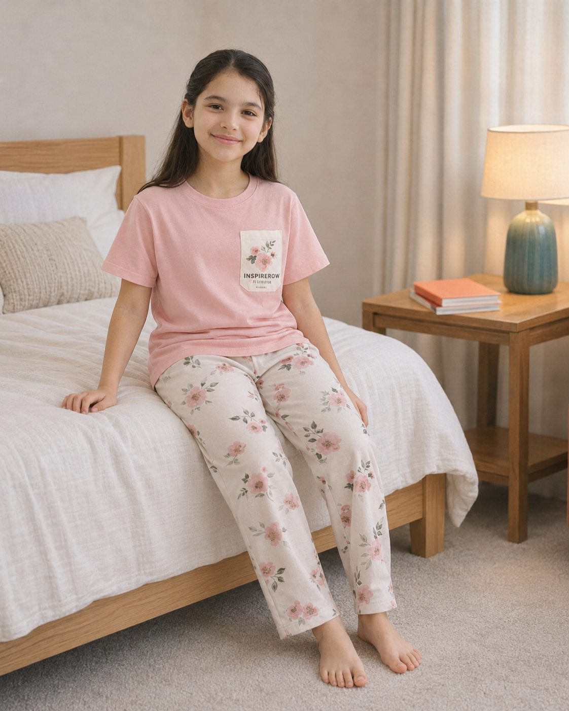 Pink Pocket Girls Night Suit