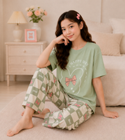 Pista Green Bunny Bow Girls Night Suit