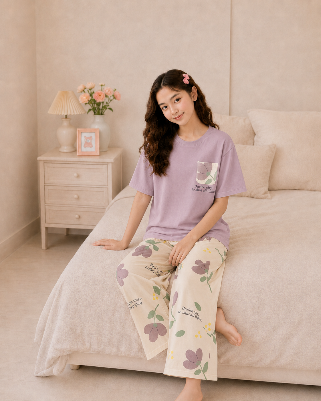 Purple Pocket Girls Night Suit
