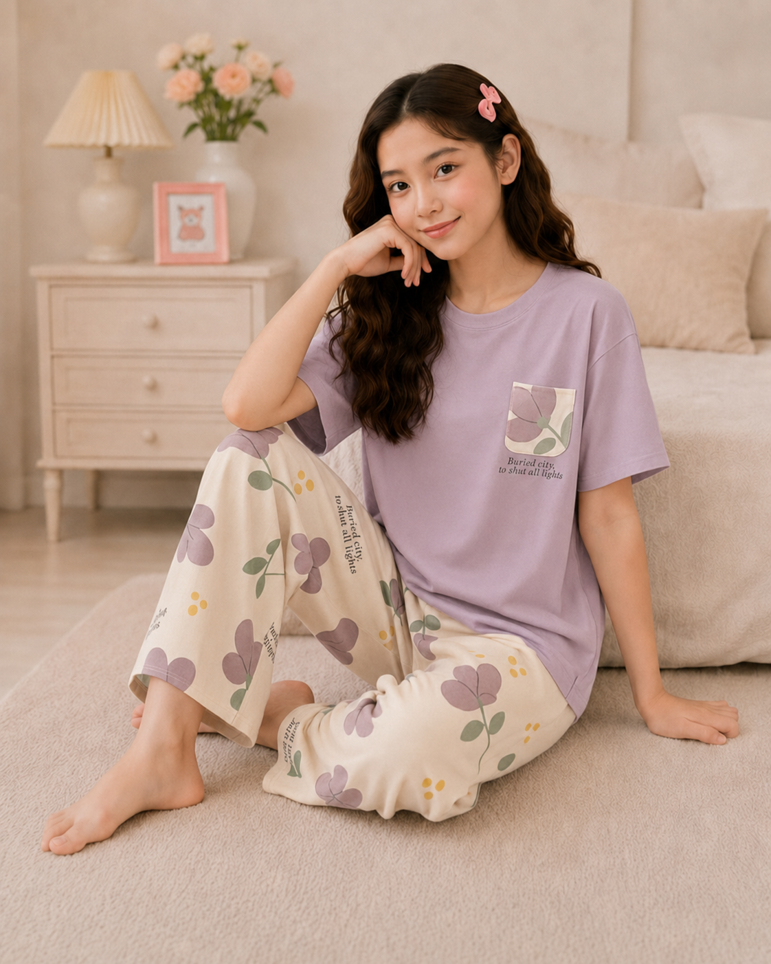 Purple Pocket Girls Night Suit