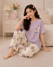 Purple Pocket Girls Night Suit