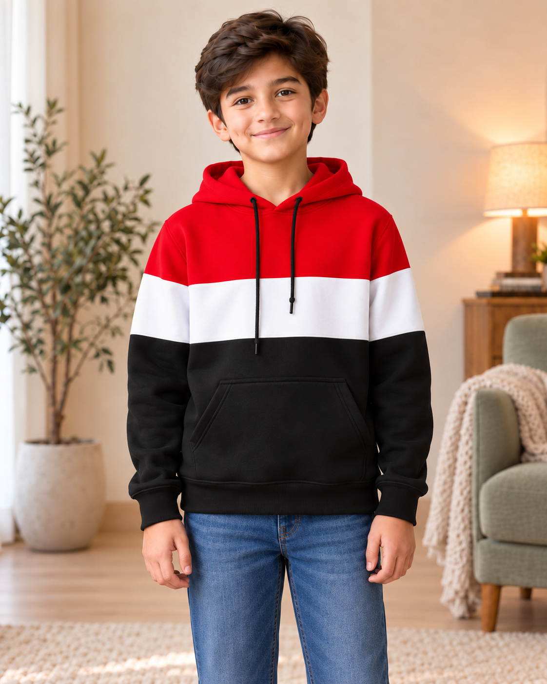 Kids Red, White & Black Color-Block Hoodie