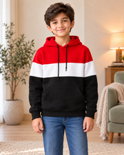Kids Red, White & Black Color-Block Hoodie