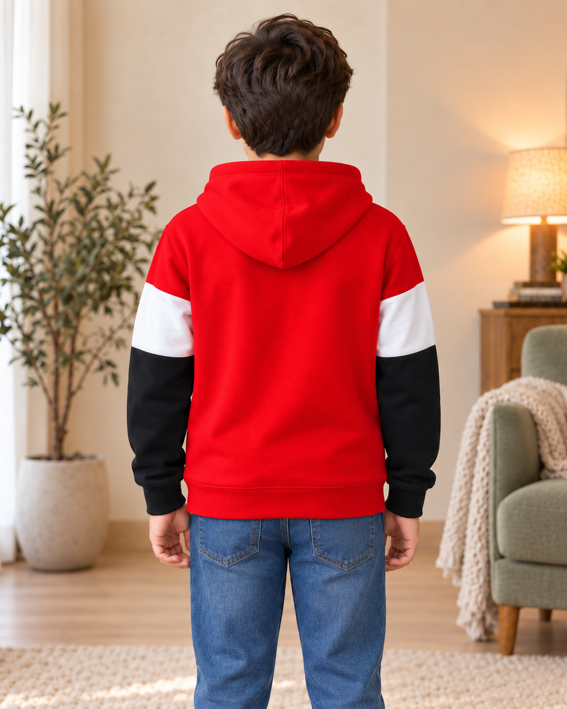 Kids Red, White & Black Color-Block Hoodie