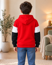 Kids Red, White & Black Color-Block Hoodie