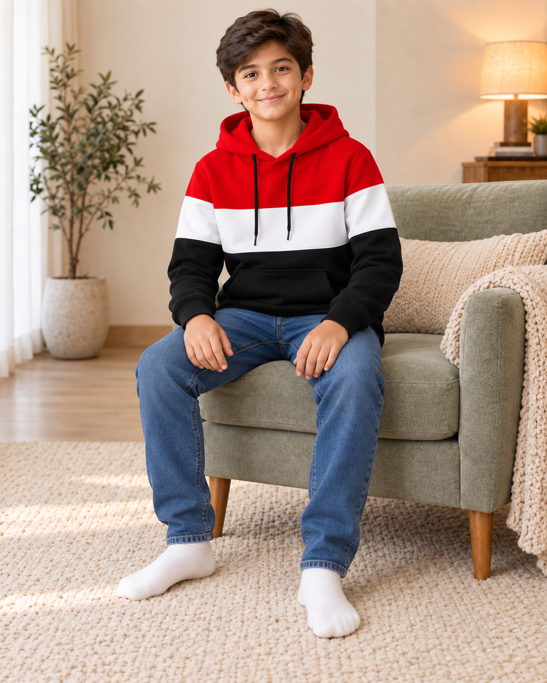 Kids Red, White & Black Color-Block Hoodie