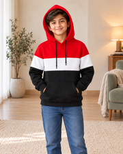 Kids Red, White & Black Color-Block Hoodie