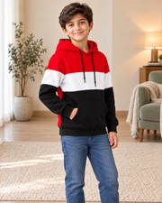 Kids Red, White & Black Color-Block Hoodie