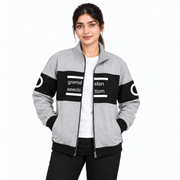 Women's Grey & Black Colourblock Fleece Zip-Up Jacket