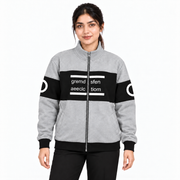 Women's Grey & Black Colourblock Fleece Zip-Up Jacket