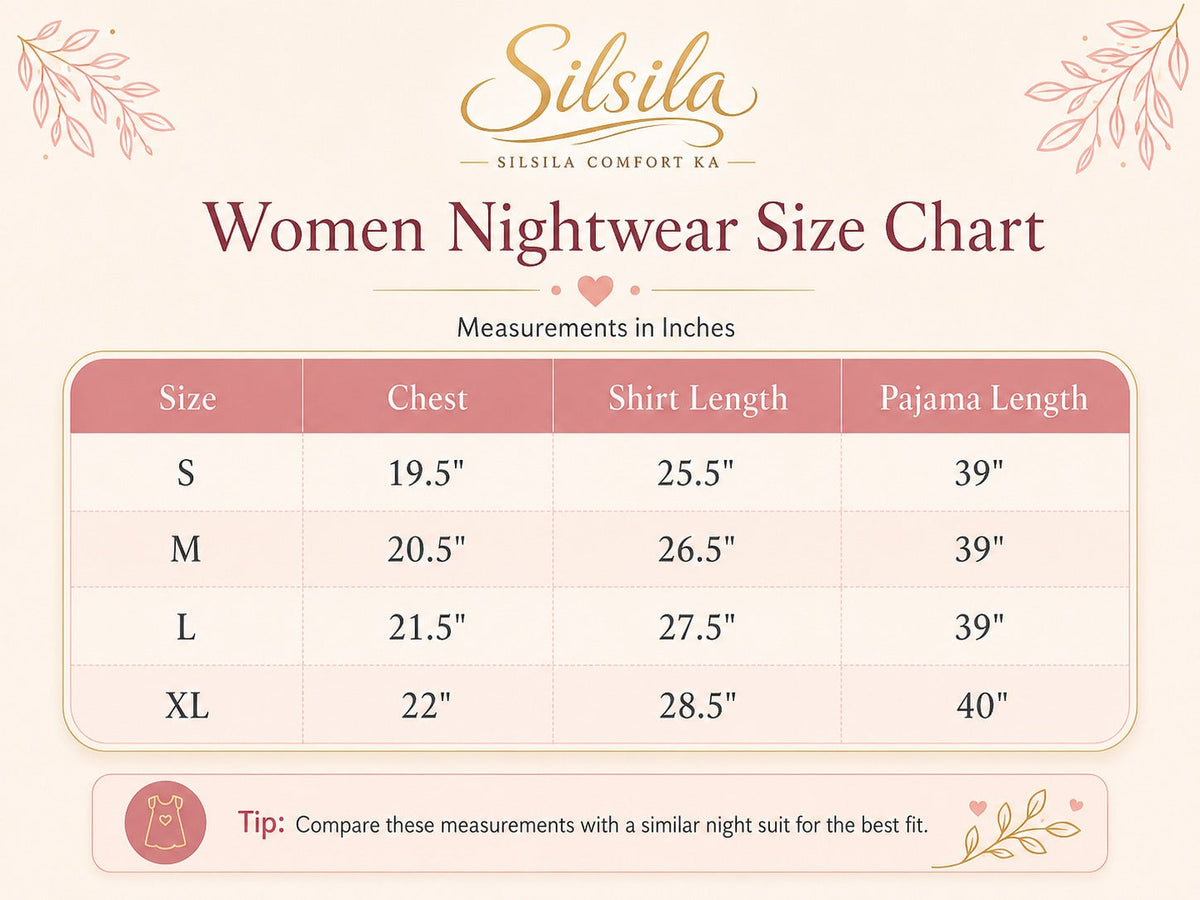 Fashion by INZ women nightwear size chart
