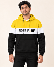 Model wearing Yellow White Black Free Fire Fleece Hoodie