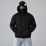 Black Balaclava Spider Back Print Fleece Hoodie
